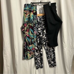 Leggings Lot. Size XL. Neon Tropical Leaves, Black/White/Gray and Black.